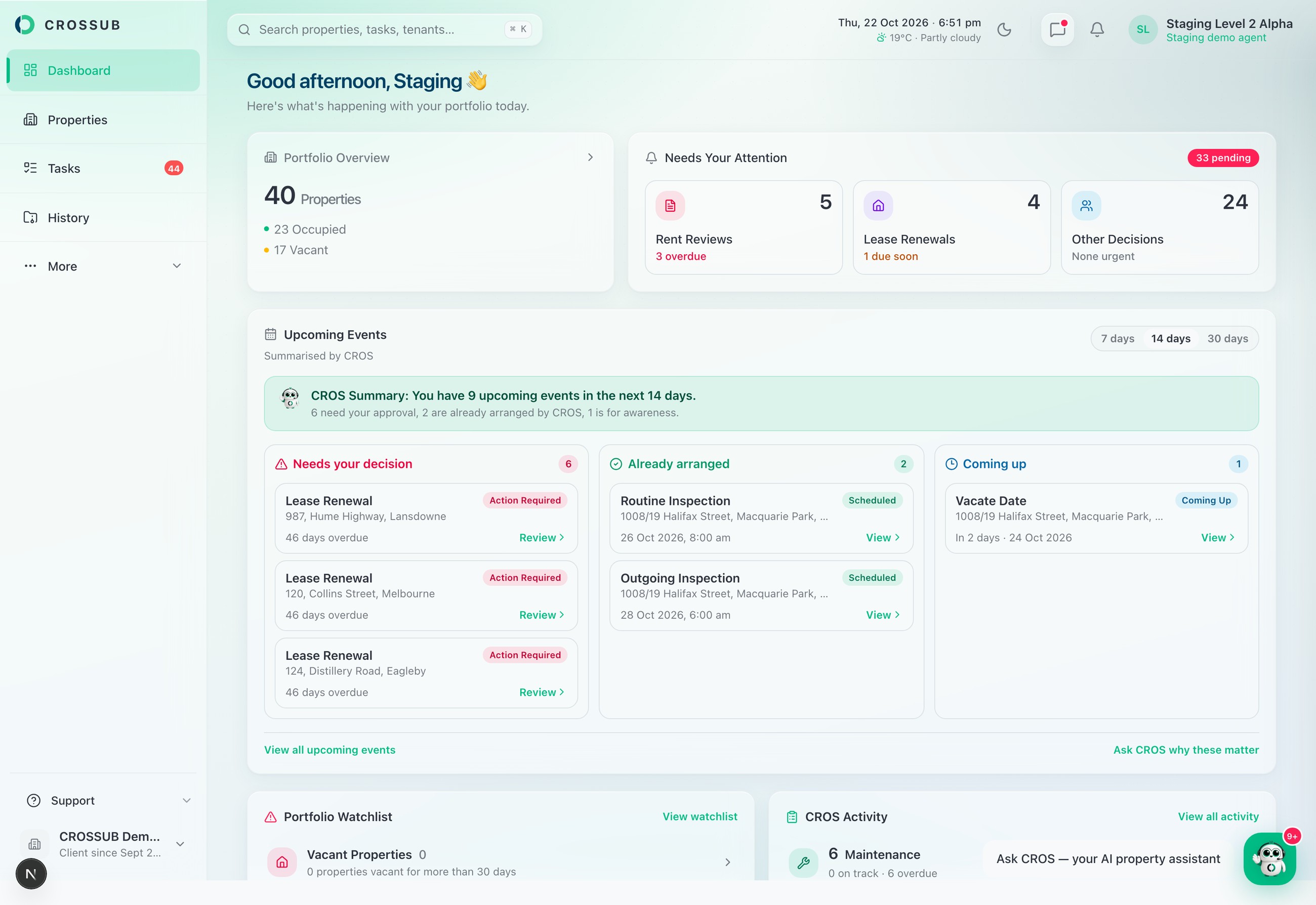 CROSSUB portfolio dashboard